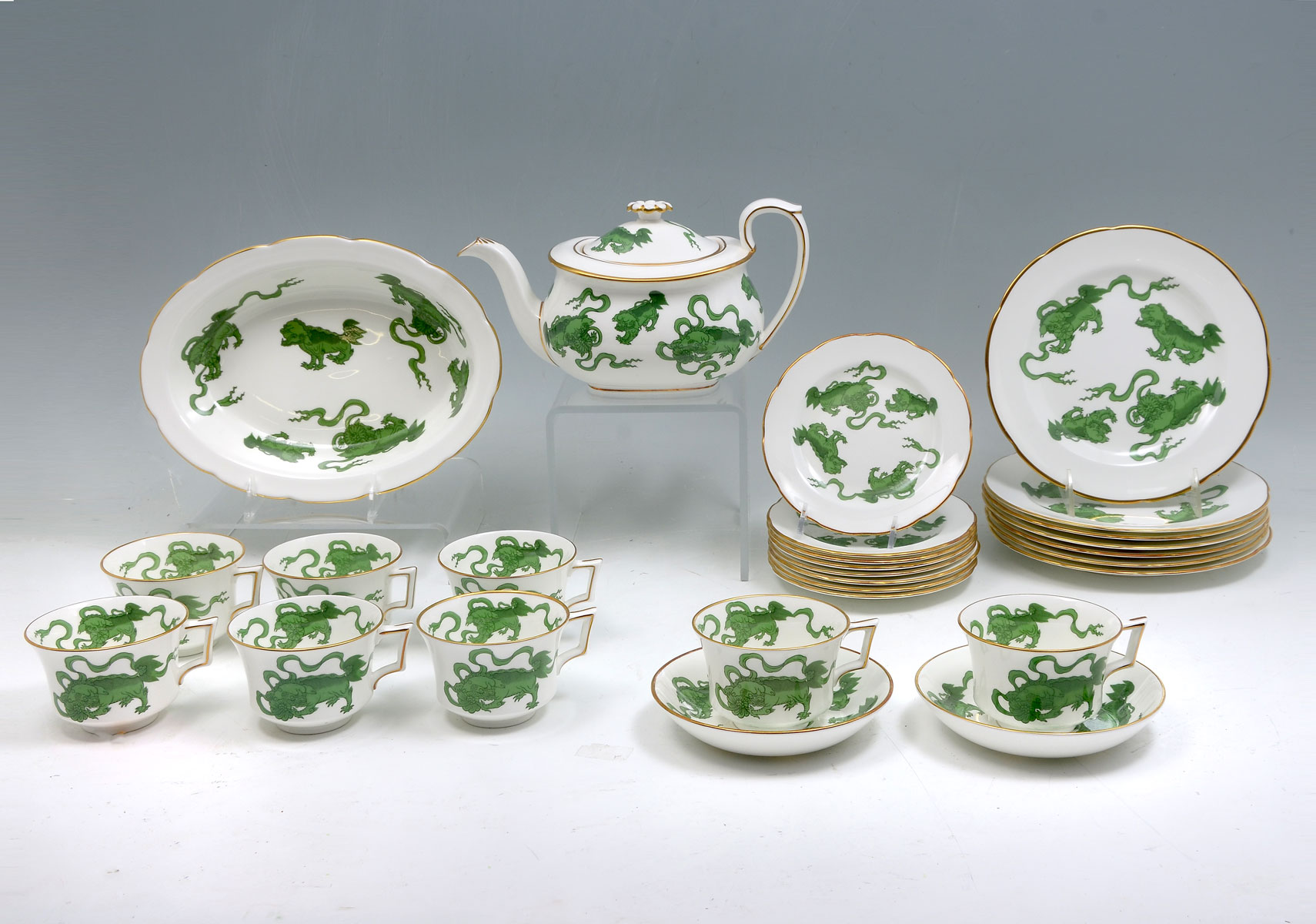 Appraisal: PC WEDGEWOOD GREEN CHINESE TIGER DINNERWARE Comprising - open vegetable