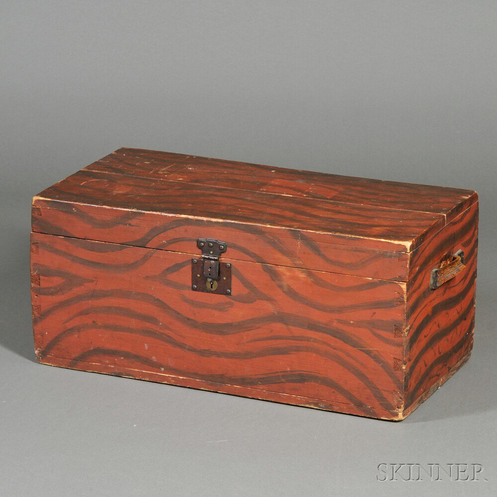 Appraisal: Paint-decorated Pine Dovetail-constructed Flat-top Storage Box New England early th