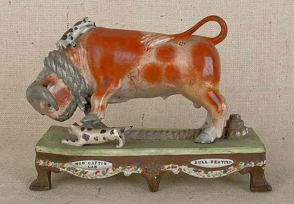 Appraisal: English pearlware bull early th c inscribed Now Captin Lad