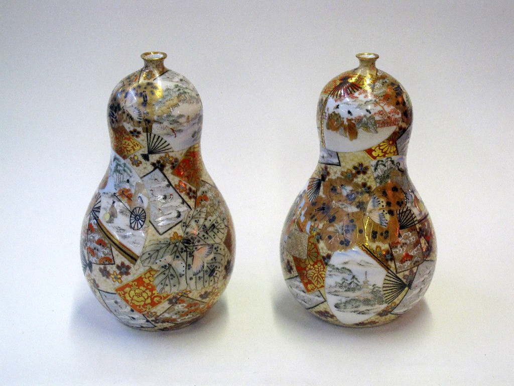 Appraisal: Pair of Japanese Kutani vases of double gourd form profusely