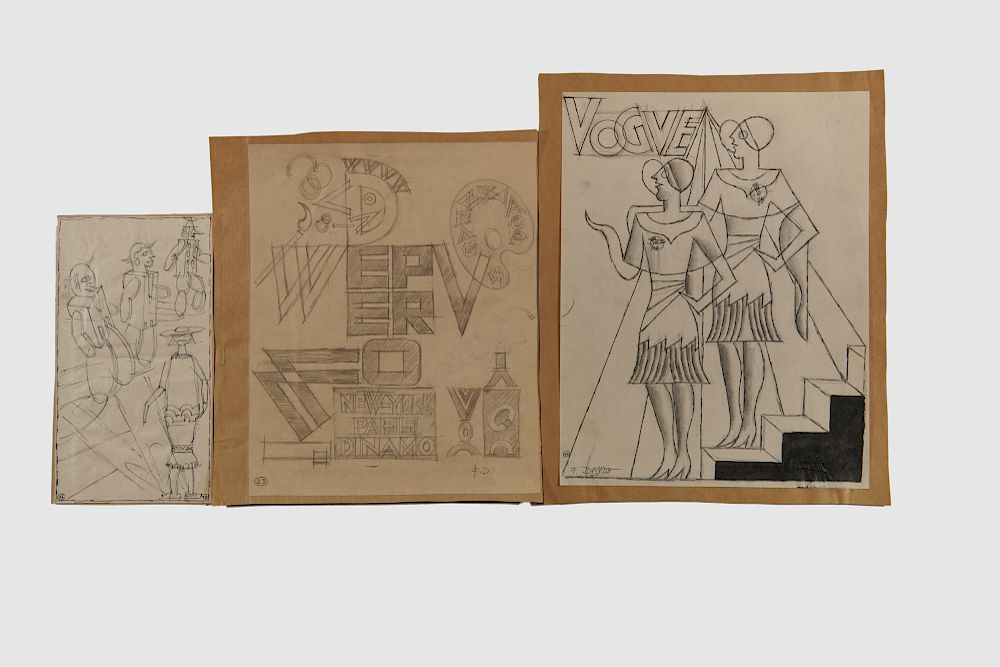 Appraisal: FORTUNATO DEPERO Italian - Three Drawings pencil and ink FORTUNATO