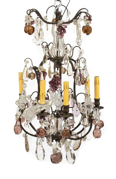 Appraisal: A Louis XV style patinated metal and glass six light