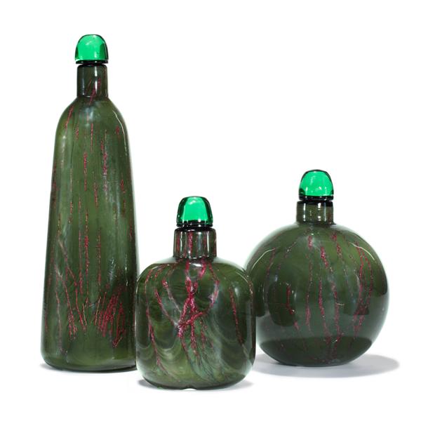 Appraisal: Toni Zuccheri Giada decanters set of three Venini Italy internally