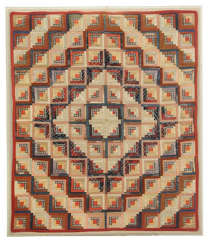 Appraisal: Framed Log Cabin Crib Quilt American th century hand stitched