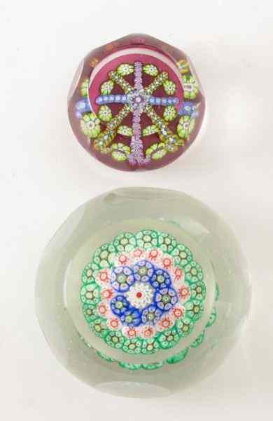 Appraisal: Two Fine Millefiori Paperweightsthe first with faceted design with bunches