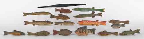 Appraisal: Sixteen contemporary carved and painted fish decoys together with a