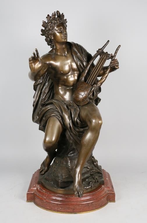 Appraisal: After Mathurin Moreau French - bronze Apollo holding a lyre