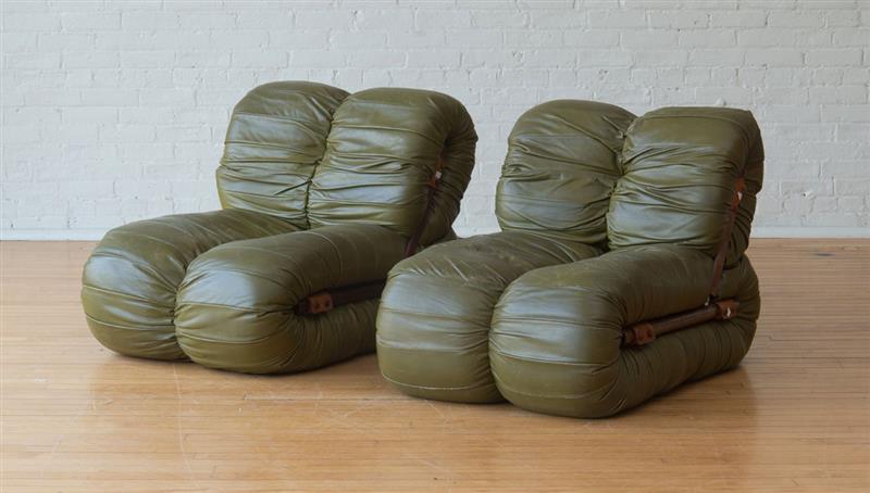 Appraisal: PERCIVAL LAFER PAIR OF GREEN LEATHER LOUNGE CHAIRS x x