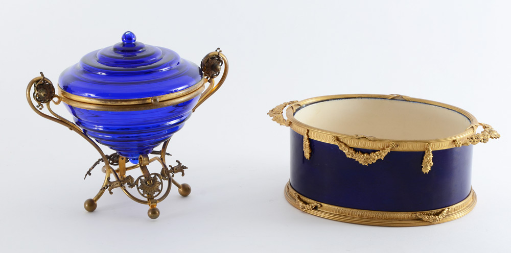 Appraisal: SEVRES GILT METAL MOUNTED CACHE POT pieces total to include