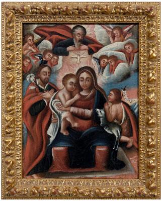 Appraisal: Spanish Colonial School retablo The Holy Family and Shepherd with