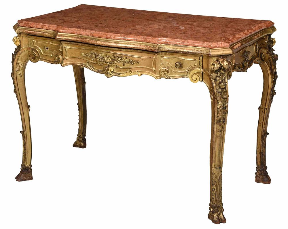 Appraisal: Italian Louis XV Carved Gilt Writing Desk Continental late th