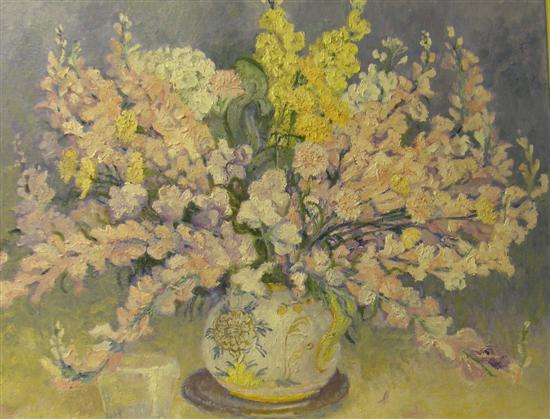 Appraisal: P Masco still life of flowers oil on canvas signed