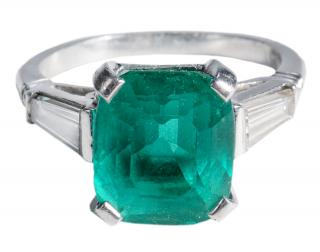 Appraisal: Platinum Emerald Diamond Ring featuring one emerald cut natural emerald