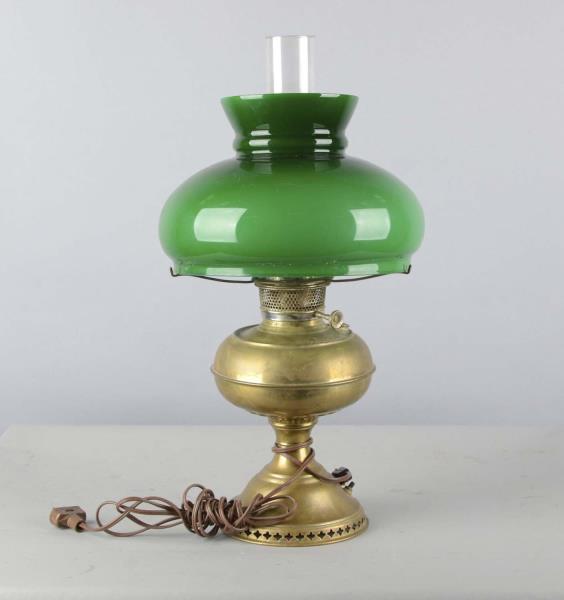 Appraisal: Brass Student Lamp With Green Shade This Rayo gas lamp