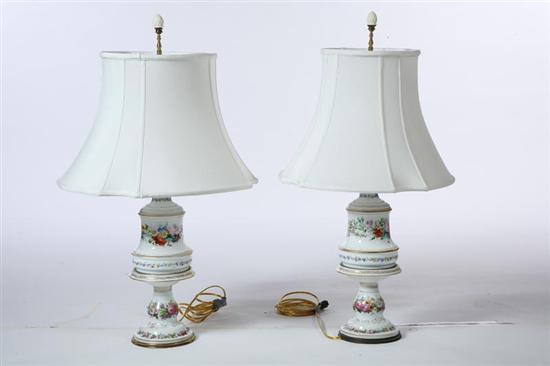 Appraisal: PAIR OF TABLE LAMPS American th century hand painted porcelain