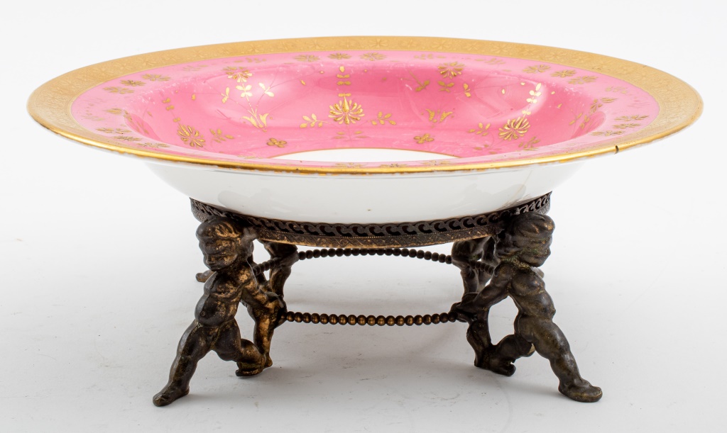 Appraisal: MINTONS ENGLISH PORCELAIN RAISED COMPOTE DISH Mintons pink gilt porcelain