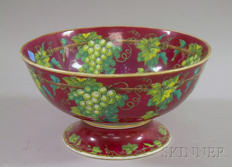 Appraisal: English Hand-colored Transfer Grapevine Decorated Ironstone Footed Punchbowl ht dia