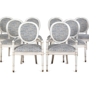 Appraisal: A Set of Eight Contemporary White Painted Dining Chairs comprising