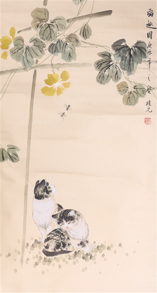 Appraisal: Chinese ink and color on paper painting of cats and