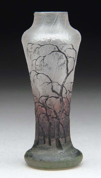 Appraisal: DAUM NANCY MINIATURE VASE Rare rain scene with acid-etched and