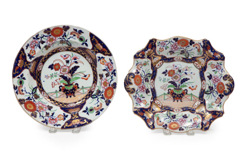 Appraisal: Two Imari Palette Ironstone Cake Dishes c s marked floral