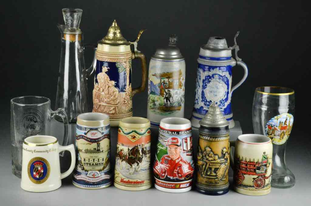 Appraisal: Collection of Beer SteinsConsisting of German ceramic steins with pewter