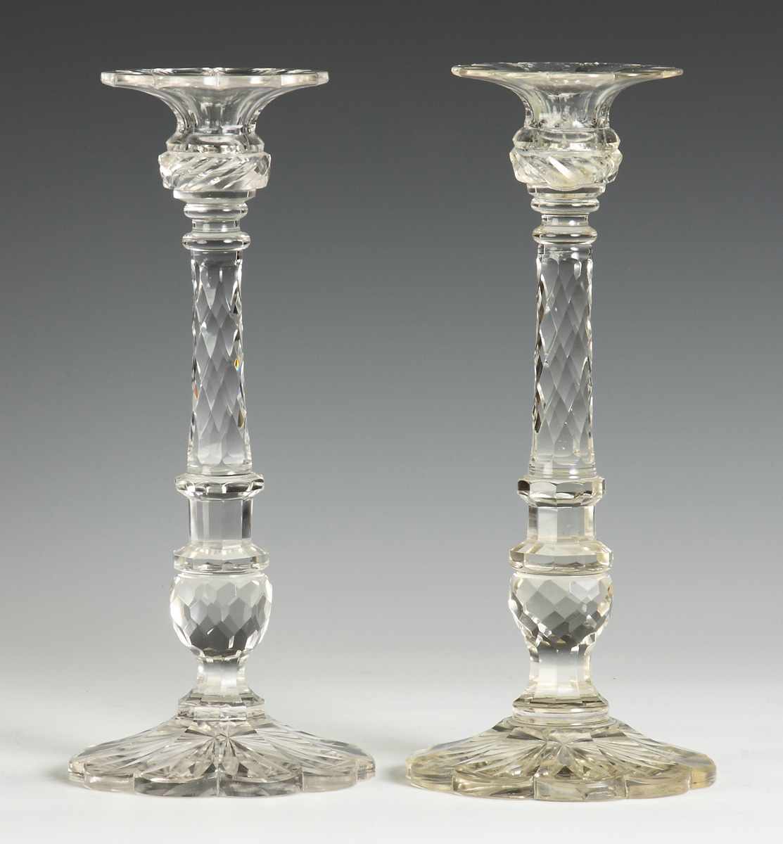 Appraisal: Pr Cut Glass Candlesticks th cent Condition Excellent Dimensions Ht