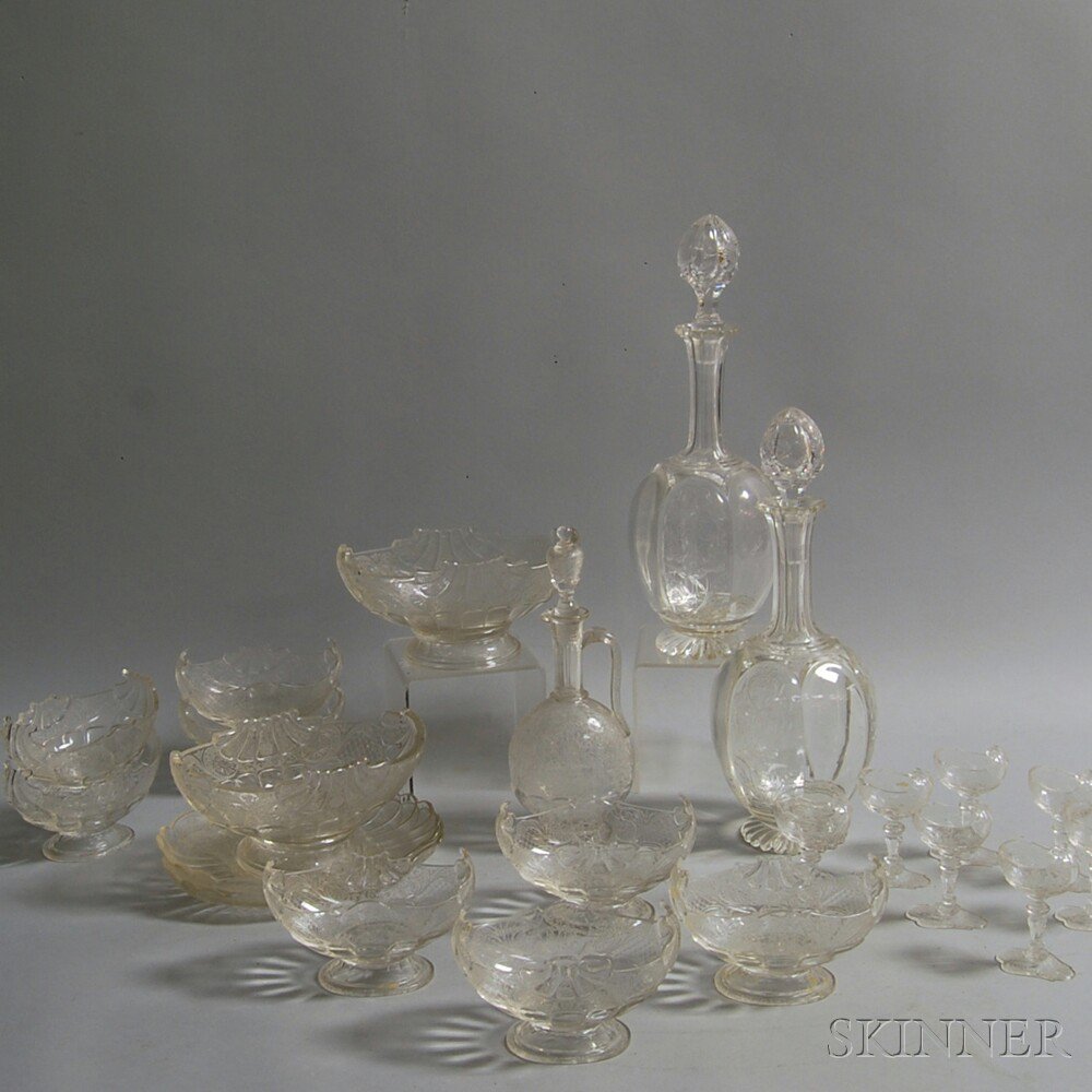 Appraisal: Approximately Twenty-two Pieces of Etched Colorless Glass including a set