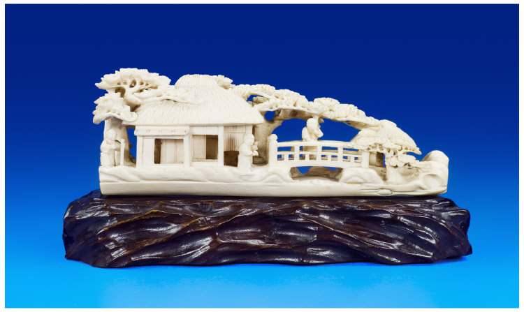 Appraisal: Early th Century Ivory Carving of Japanese House and Gardens