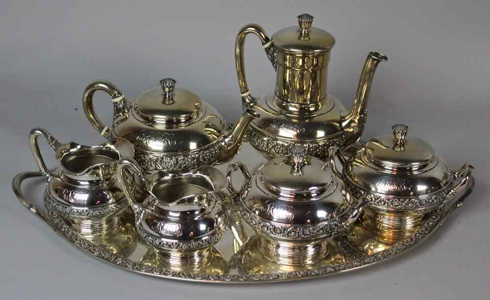 Appraisal: TIFFANY SILVER SIX-PIECE TEA SET WITH MATCHING SILVER TRAY marked