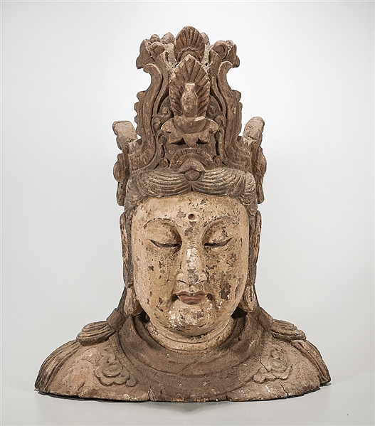 Appraisal: Chinese carved wood head of Guanyin x x approx Condition