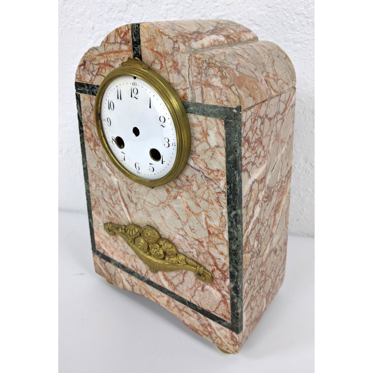 Appraisal: French Marble Art Deco Table Clock Case Thick marble with