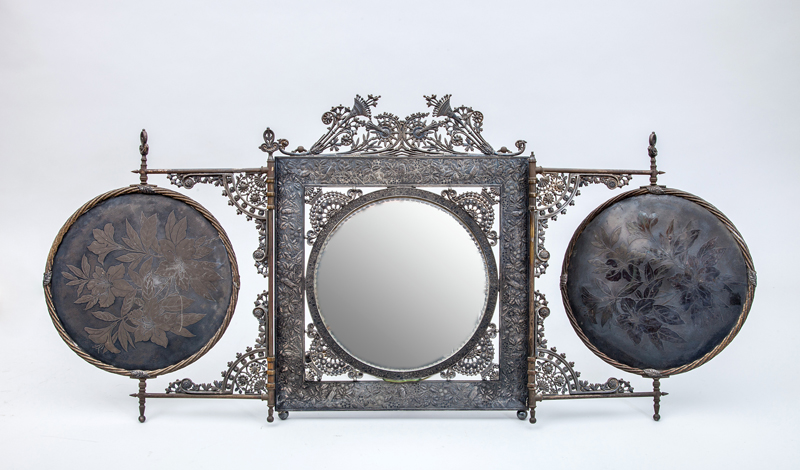 Appraisal: MERIDAN BRITTANIA CO AESTHETIC MOVEMENT THREE-PART TABLE TOP VANITY MIRROR