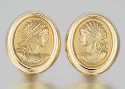 Appraisal: A Pair of Ladies' Gold Cameo Earrings k yellow gold