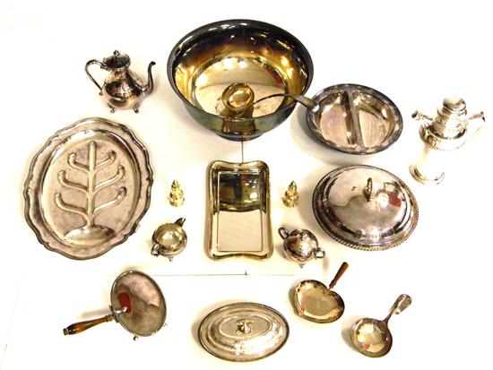 Appraisal: Assortment of silver plate fourteen pieces well and tree platter