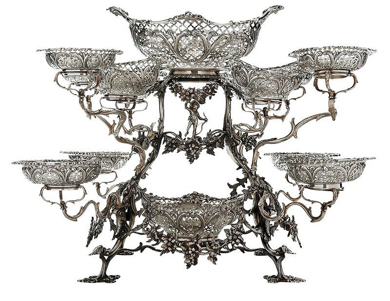 Appraisal: Georgian Style English Silver Epergne London twelve arm with four