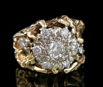 Appraisal: A Men's Diamond Cluster Freeform Ring k yellow and white