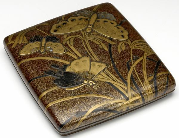 Appraisal: JAPANESE LACQUER Writing box with butterfly decorated top th C