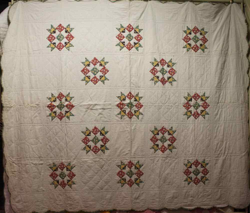 Appraisal: LOVE IN A MIST PATTERN HANDMADE QUILT first half th