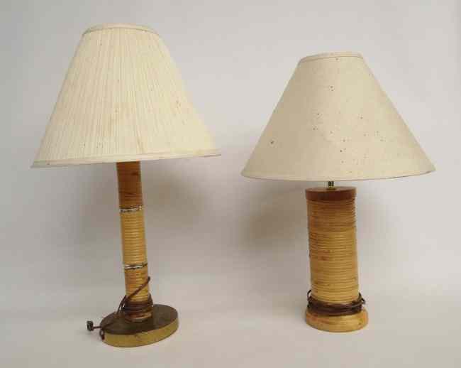 Appraisal: Pair rattan lamps Some damage