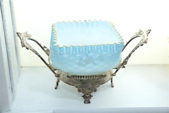 Appraisal: VICTORIAN BRIDE'S BOWL Blue satin glass and diamond quilted bride's