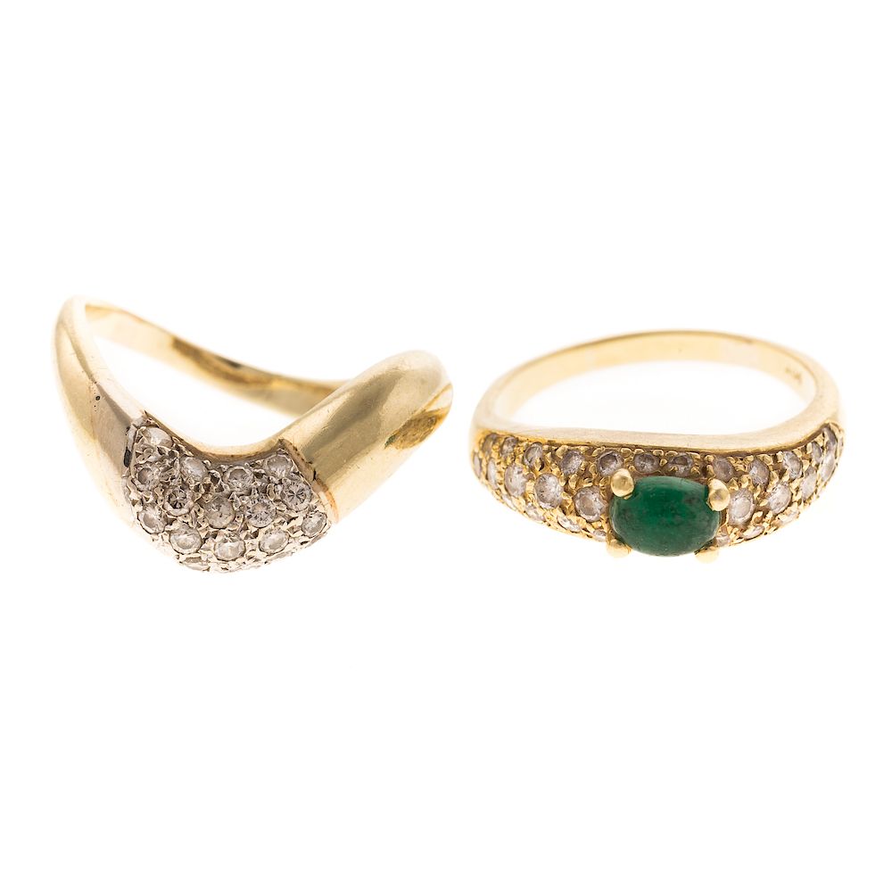 Appraisal: Pair of Diamond Emerald Freeform Bands in Gold K yellow