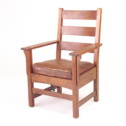 Appraisal: L J G Stickley armchair with three horizontal backslats and