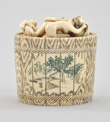 Appraisal: A Japanese Erotic Ivory Carving Depicting group of people bathing