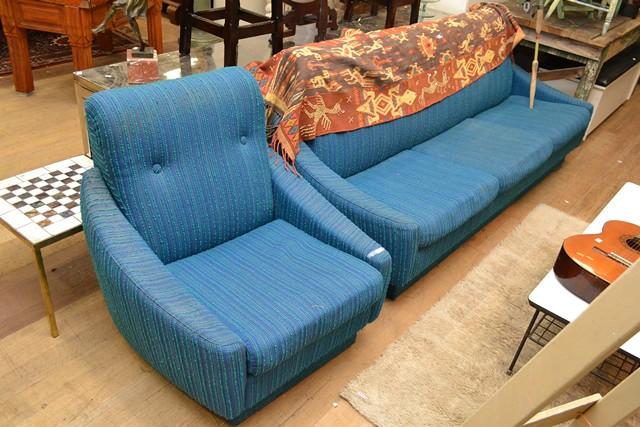 Appraisal: A 'S PARKER THREE PIECE SETTING IN BLUE WOOLLEN UPHOLSTERY