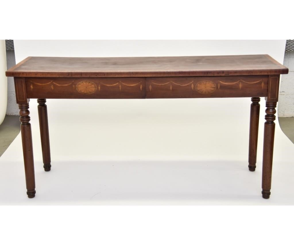 Appraisal: English Sheraton mahogany inlaid two-drawer console table circa h x