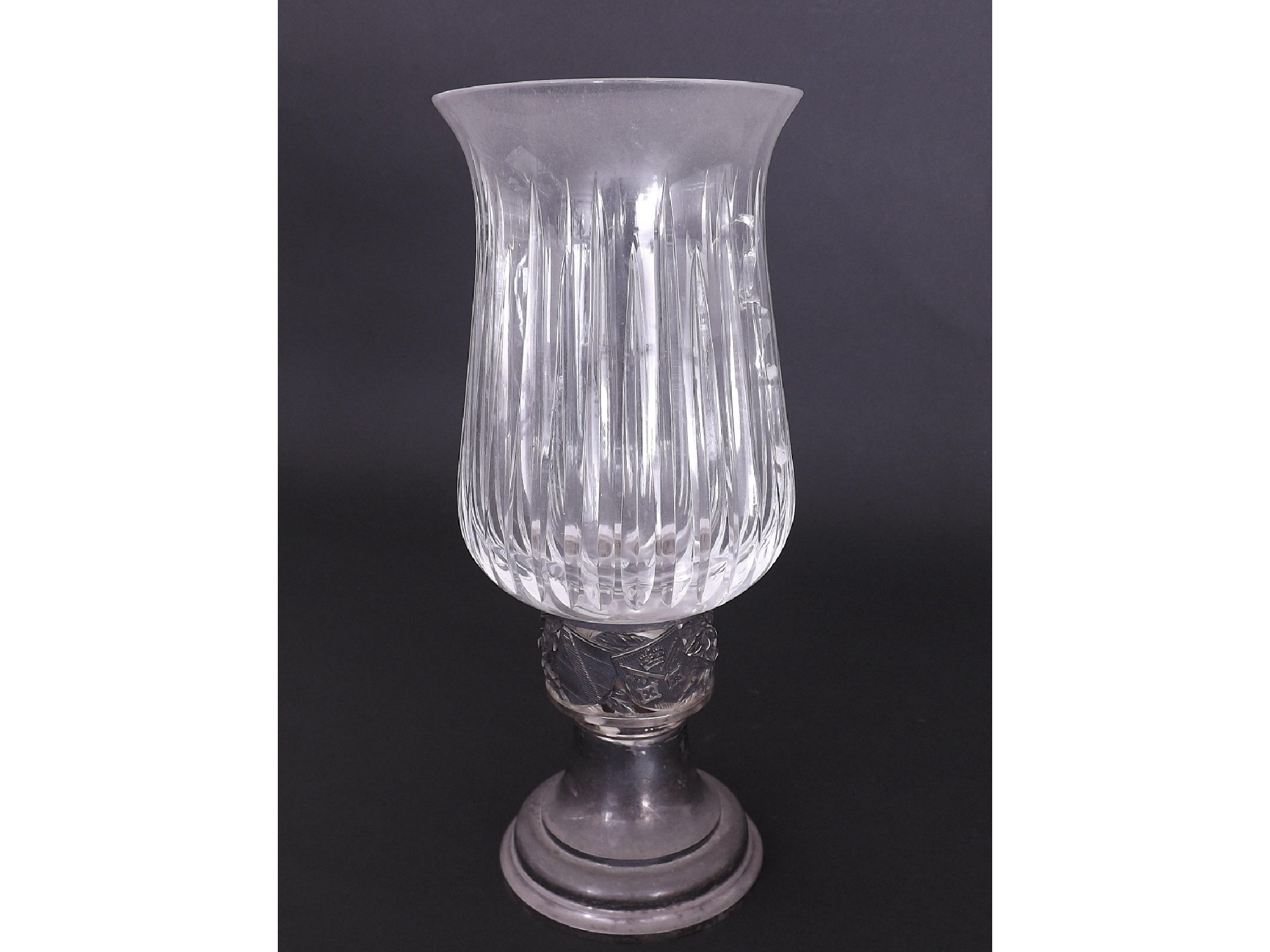 Appraisal: Interesting commemorative silver and cut glass candlestick the gilded sconce