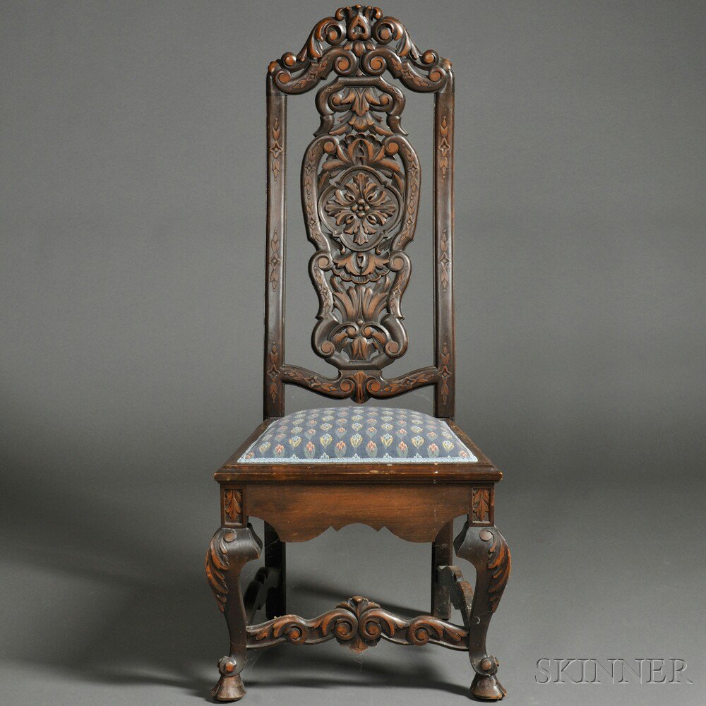 Appraisal: Baroque-style Walnut Side Chair early th century tall carved splat-back