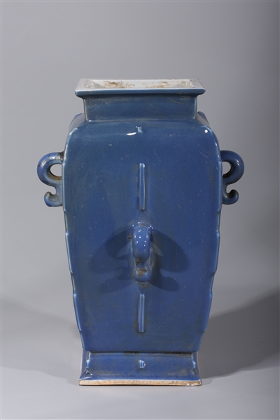 Appraisal: Rectangular Chinese vase blue-glaze ear handle accent