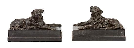 Appraisal: A Pair of Bronze Mastiffs Width of each inches A